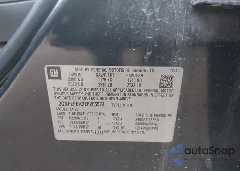 2014 Chevrolet Equinox 1Lt z USA, uszkodzony, nr VIN 2GNFLFEK3E6205574